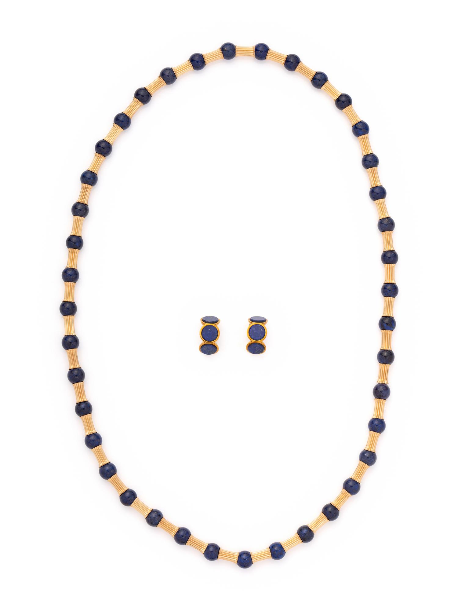 COLLECTION OF YELLOW GOLD AND LAPIS LAZULI JEWELRY