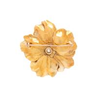YELLOW GOLD AND DIAMOND FLOWER BROOCH