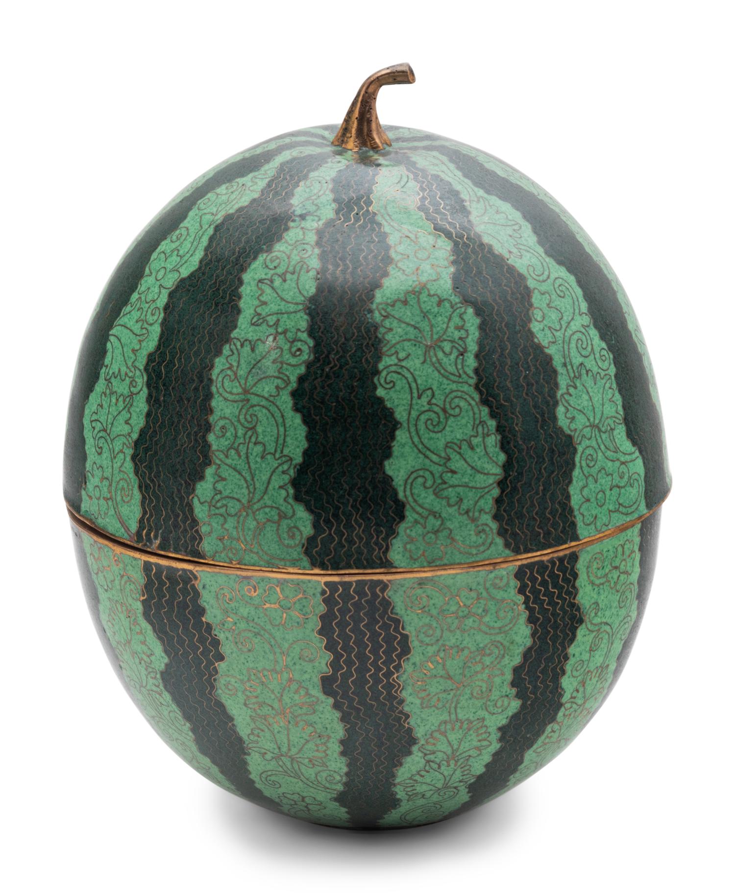 A Chinese Cloisonné Enamel Melon-Form Covered Box