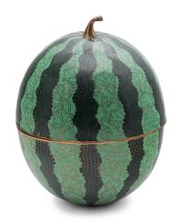 A Chinese Cloisonné Enamel Melon-Form Covered Box