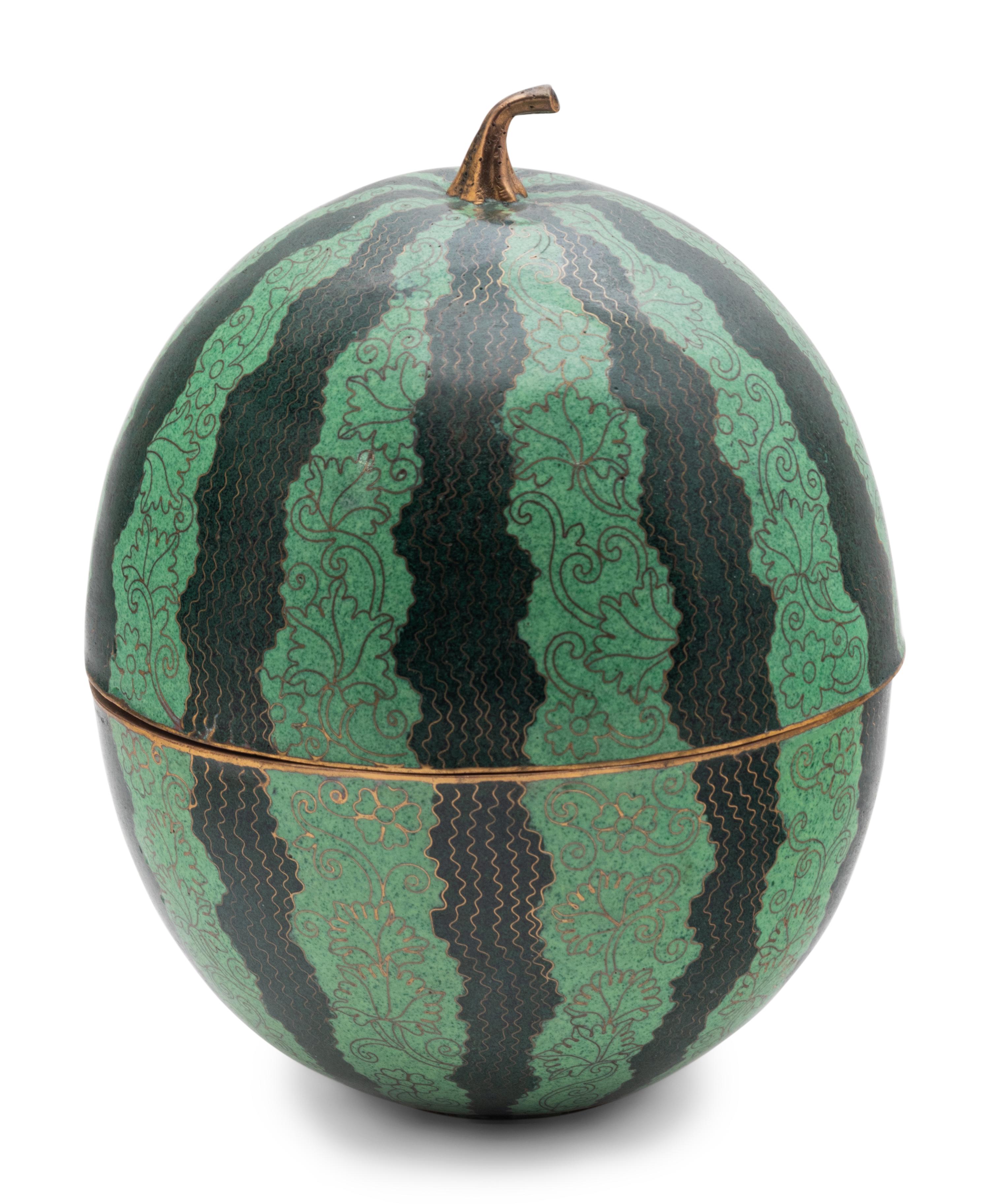 A Chinese Cloisonné Enamel Melon-Form Covered Box