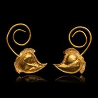 A Pair of Chinese Gold 'Peach' Earrings, Erhuan, Song Dynasty 宋 桃形金耳環一對