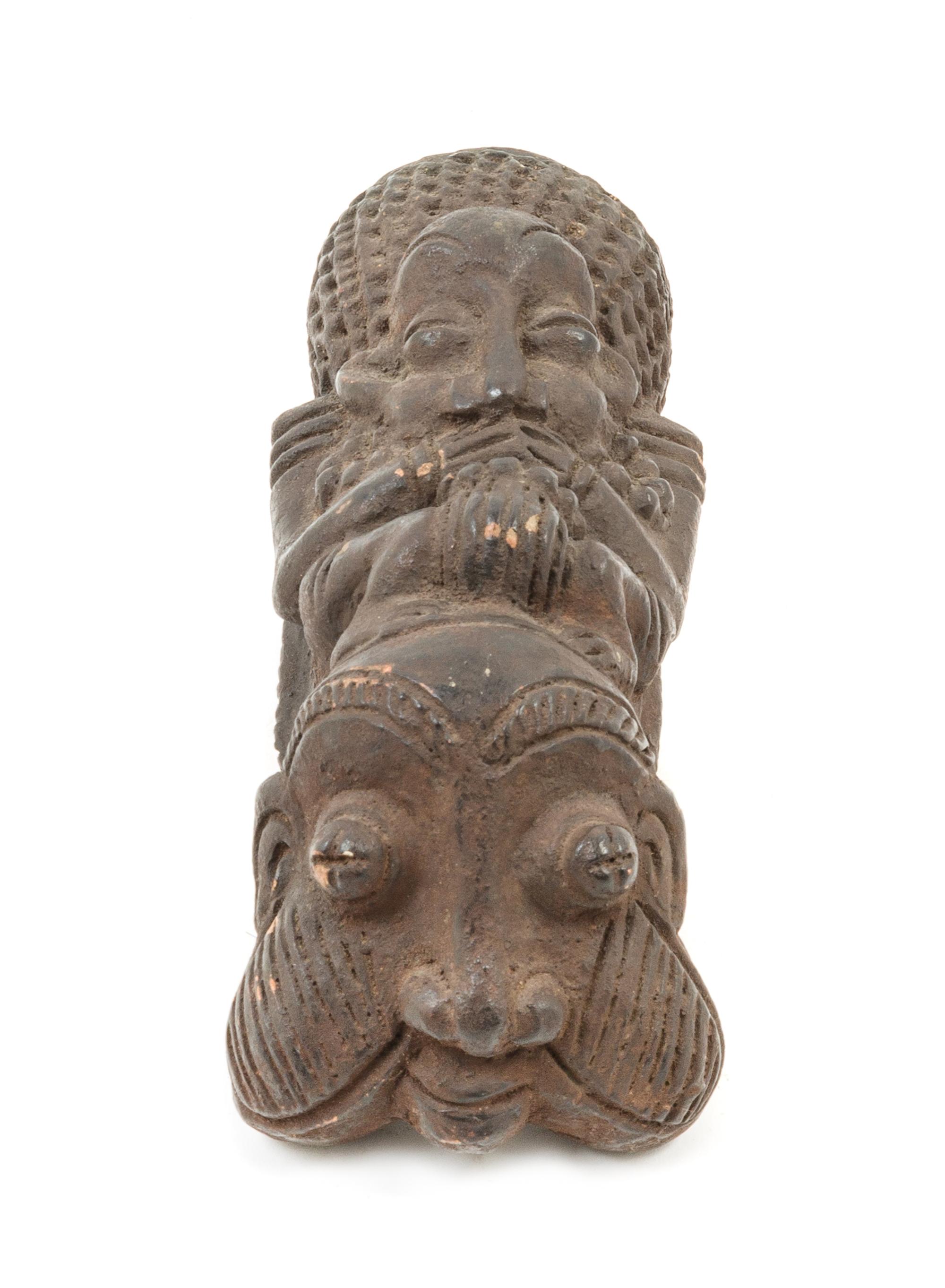 A Bamum Terra Cotta Chief's Pipe Bowl Height 9 1/2 inches. — CAMEROON, 19TH/20TH CENTURY