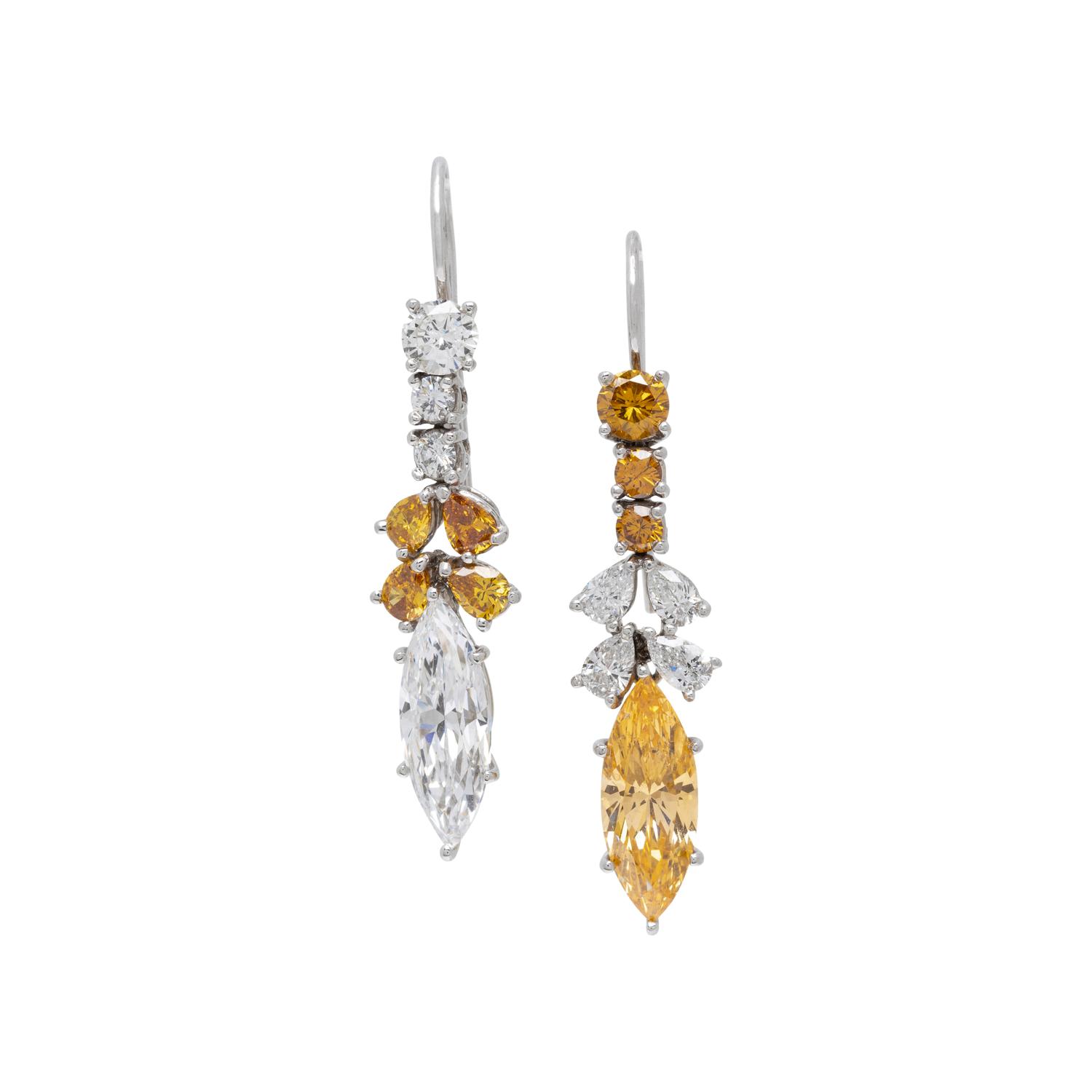 FANCY INTENSE YELLOW-ORANGE DIAMOND AND DIAMOND EARRINGS