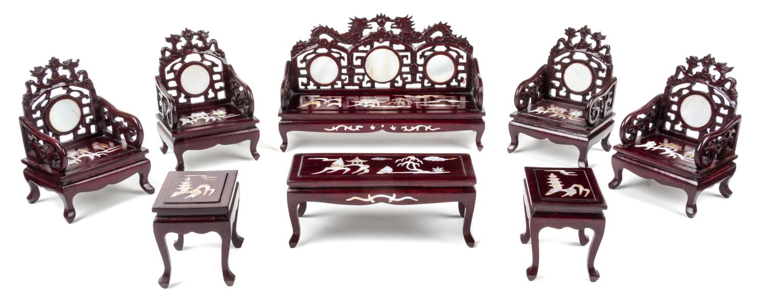 A Suite of Chinese Mother-of-Pearl Inlaid Hardwood Furniture Width of first 6 inches.