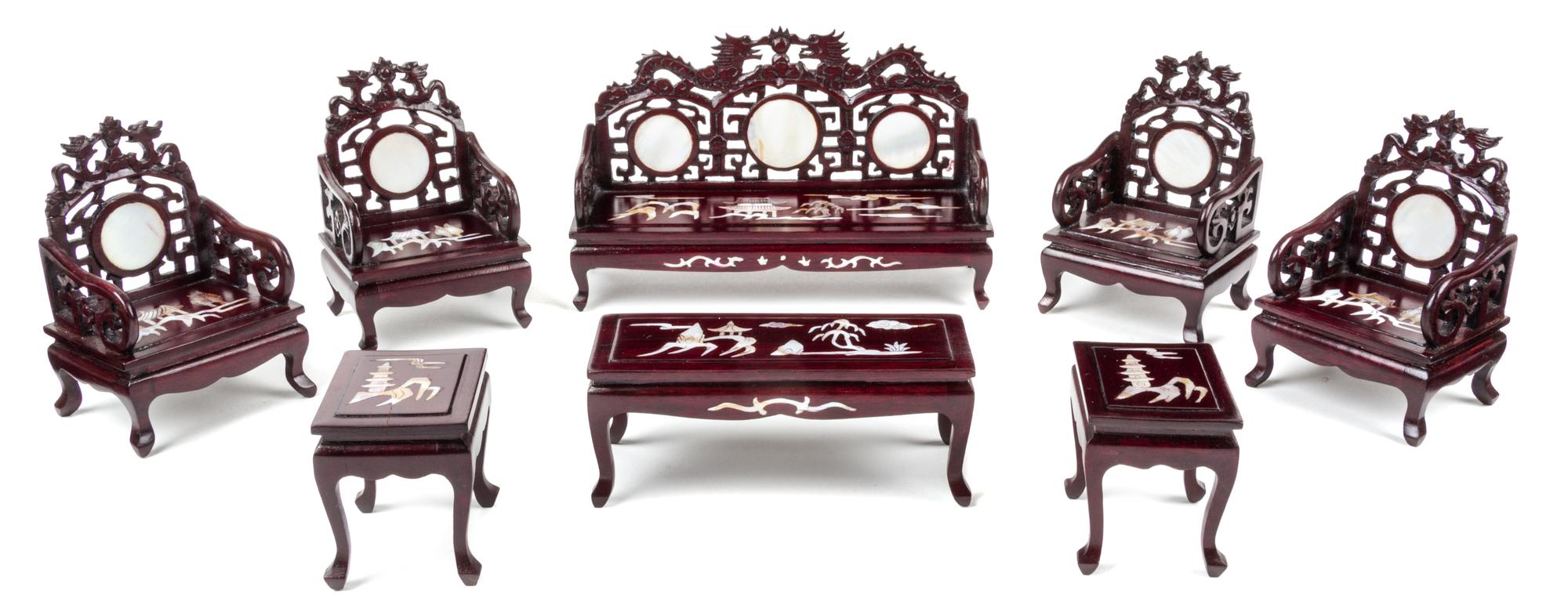 A Suite of Chinese Mother-of-Pearl Inlaid Hardwood Furniture Width of first 6 inches.