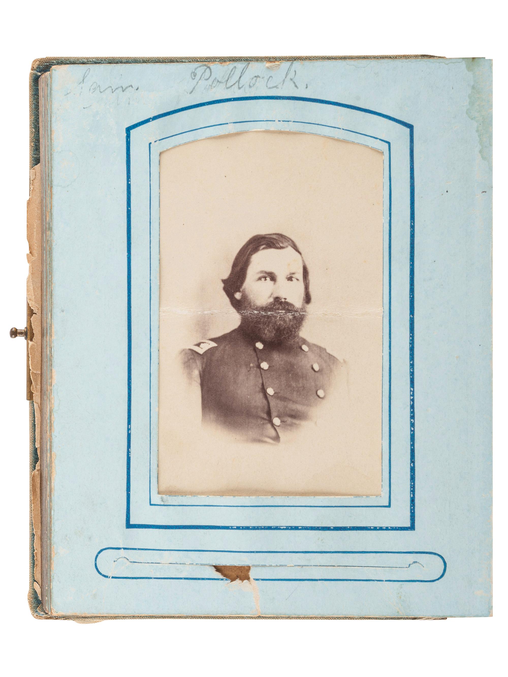 [CIVIL WAR]. A group of 2 CDV albums, one containing cartes de visite of Lt. Colonel Samuel McLean Pollock (1829-1895), 6th Iowa Cavalry, with family photos.