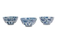 Three Chinese Export Blue and White Porcelain Bowls
