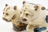Two Chinese Beige Ground Porcelain 'Cat' Pillows