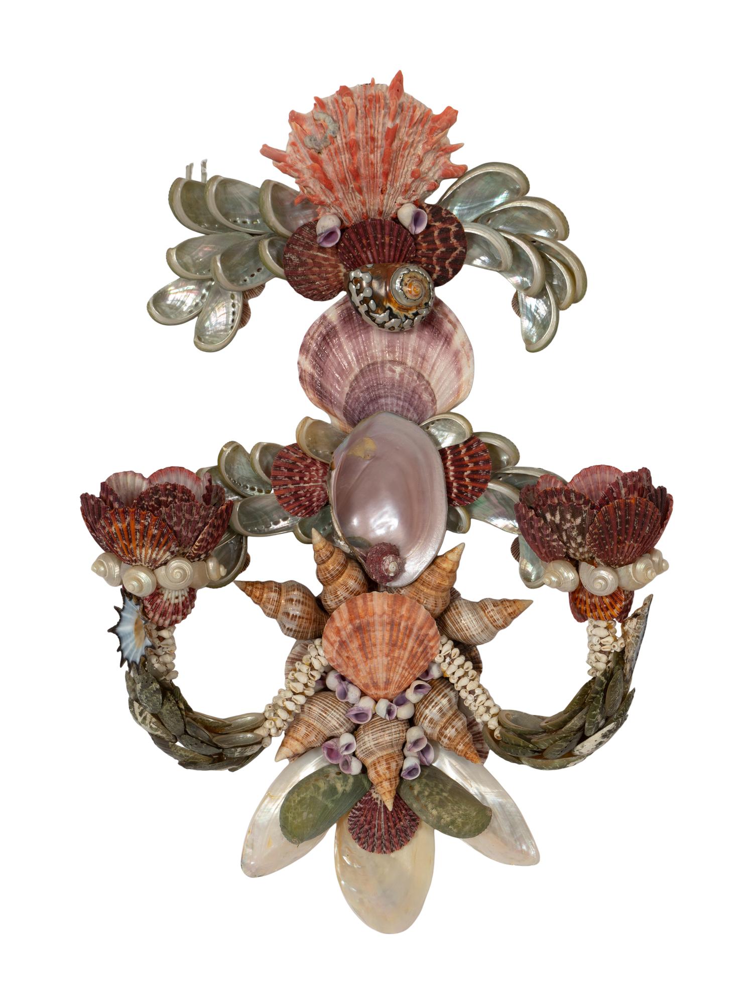A Pair of Venetian Grotto Style Shellwork Two-Light Sconces