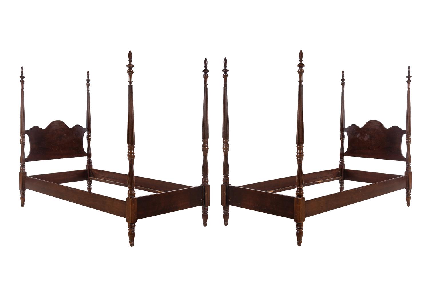 A Pair of Federal Style Mahogany Twin Poster Beds