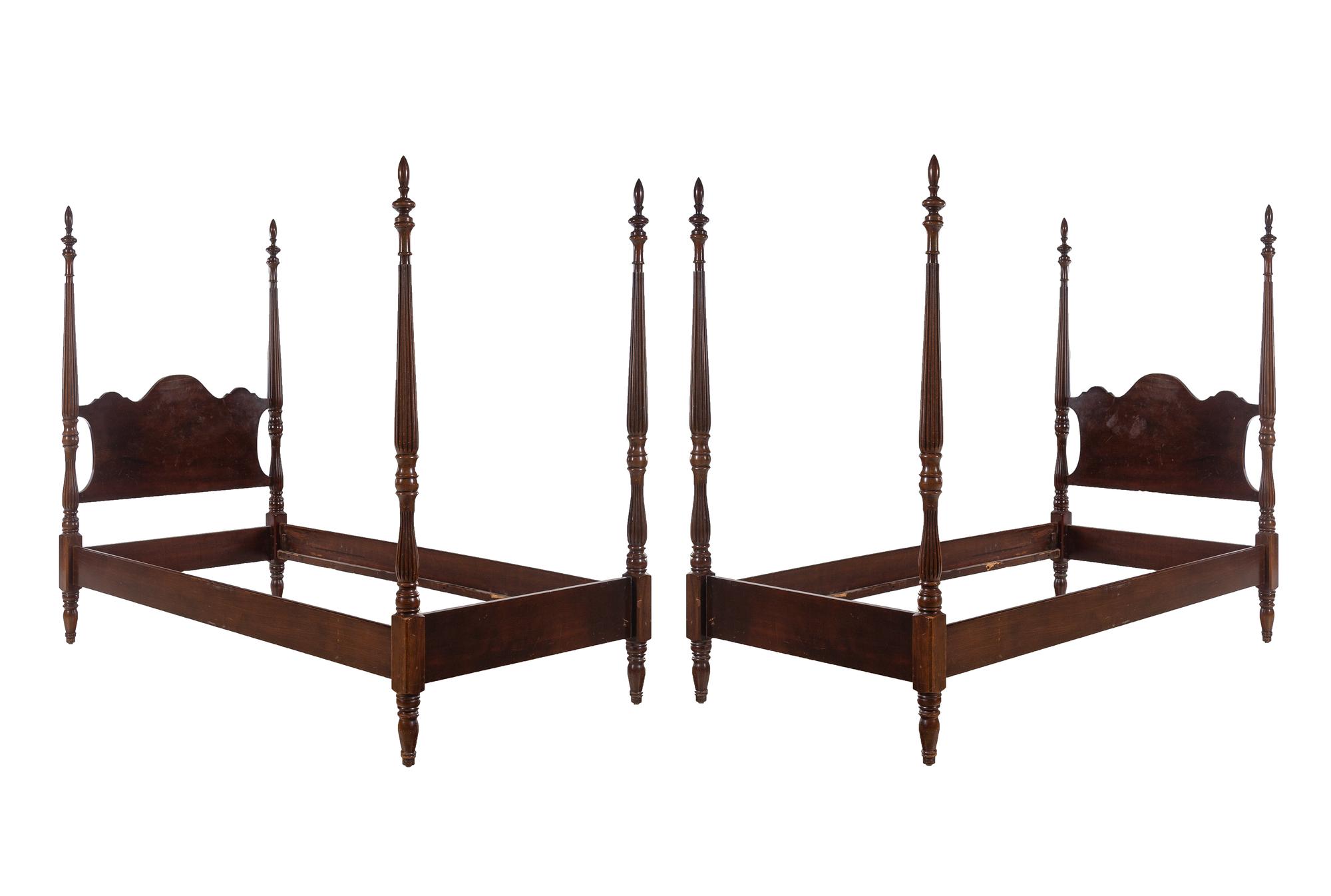 A Pair of Federal Style Mahogany Twin Poster Beds