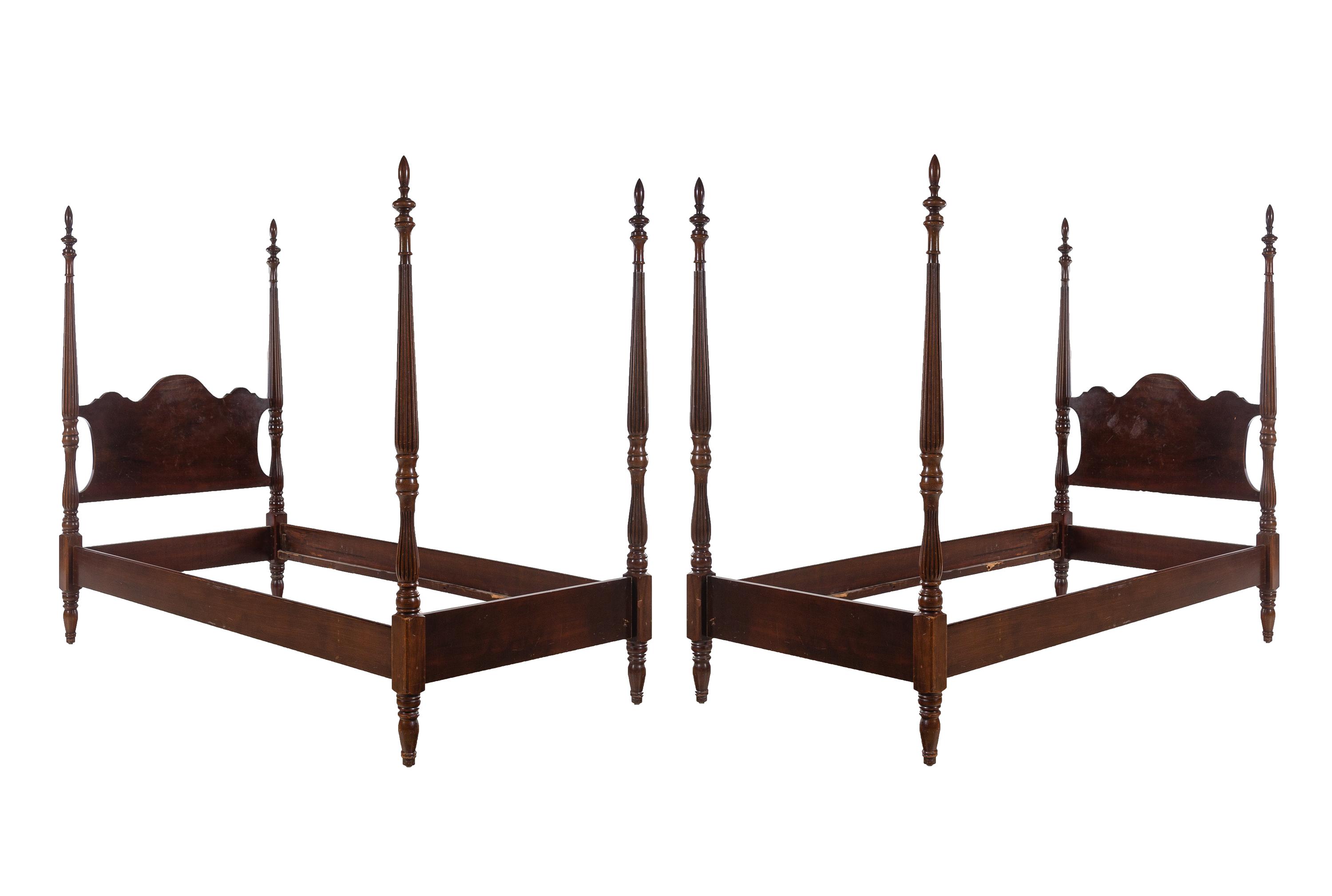 A Pair of Federal Style Mahogany Twin Poster Beds