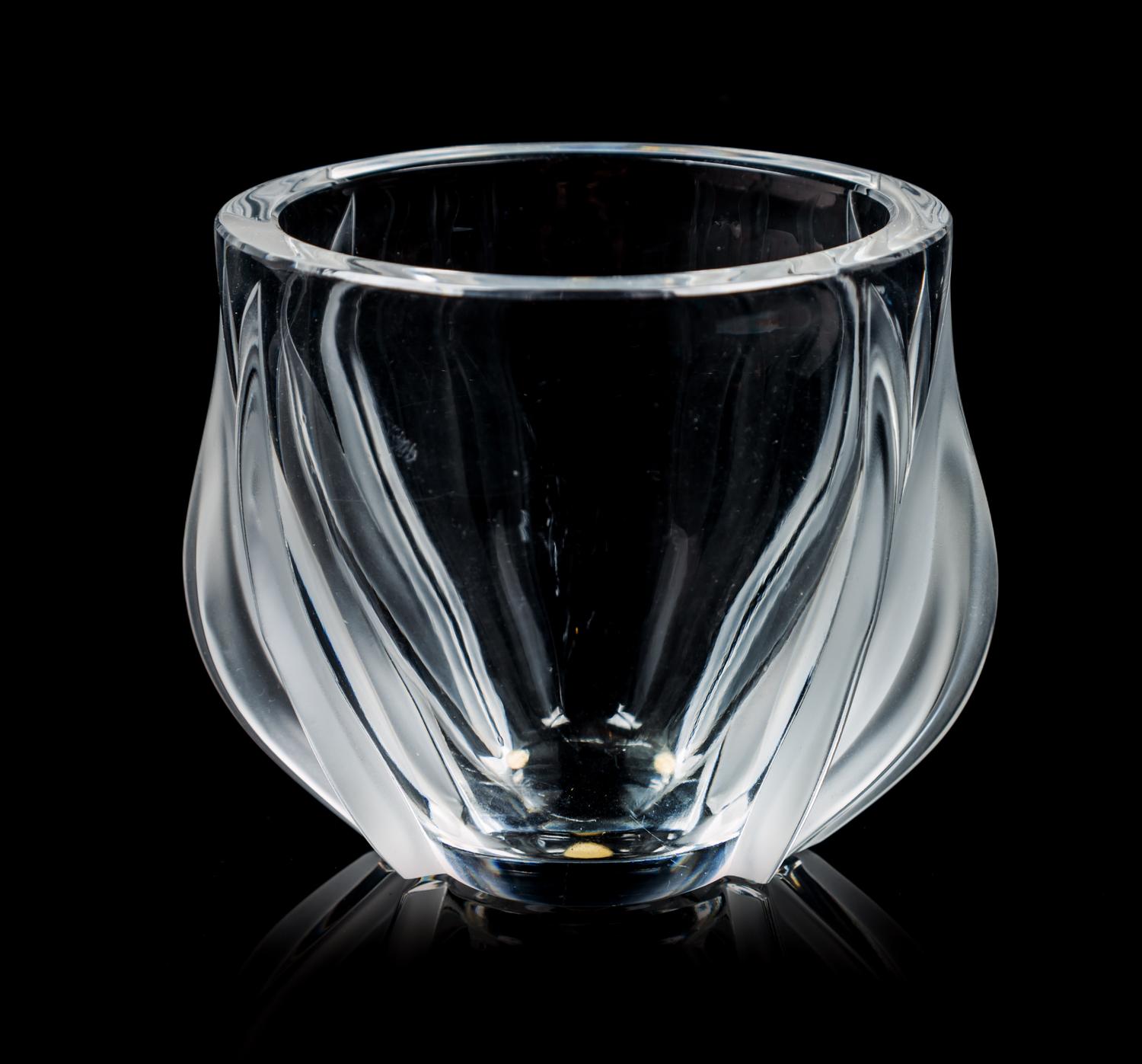 A Lalique Glass Vase Height 4 1/2 inches.
