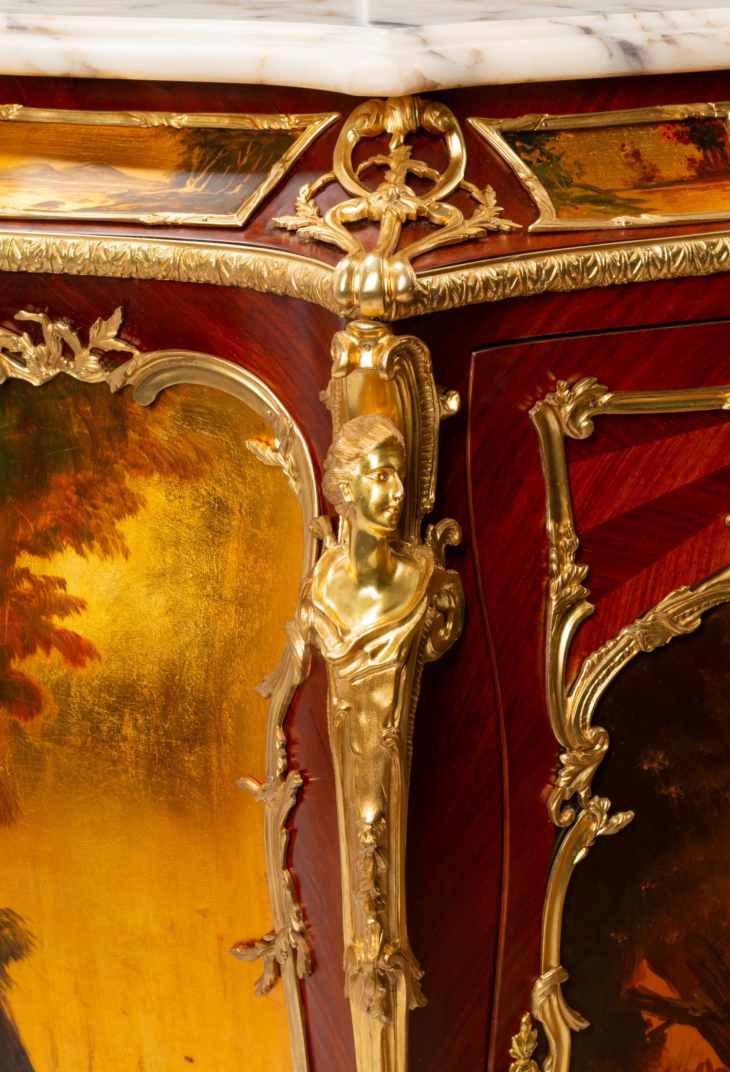 A Louis XV Style Vernis Martin Marble-Top Cabinet