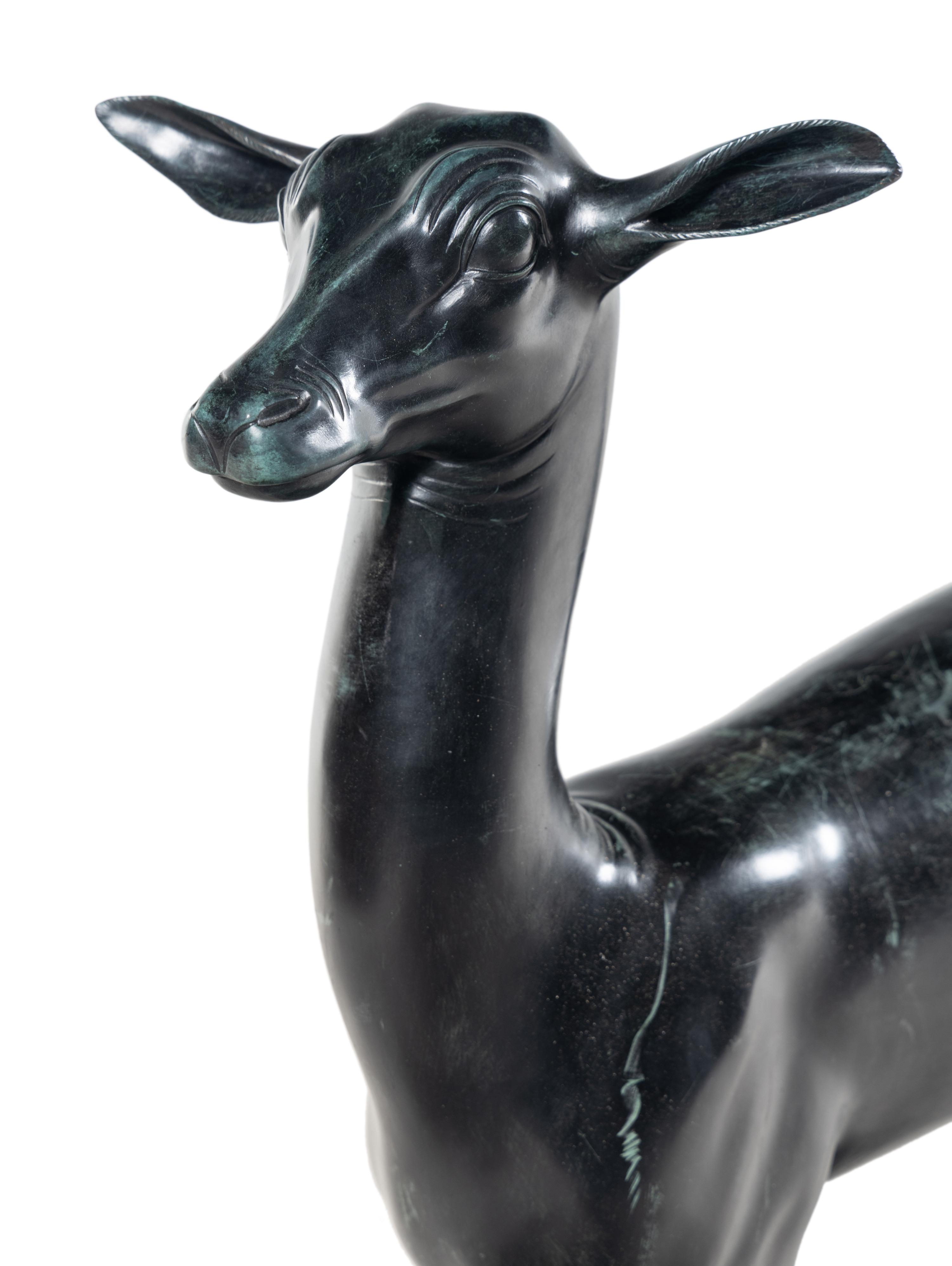 A Pair of Italian Bronze Figures of Pompeiian Fallow Deer After the Antique