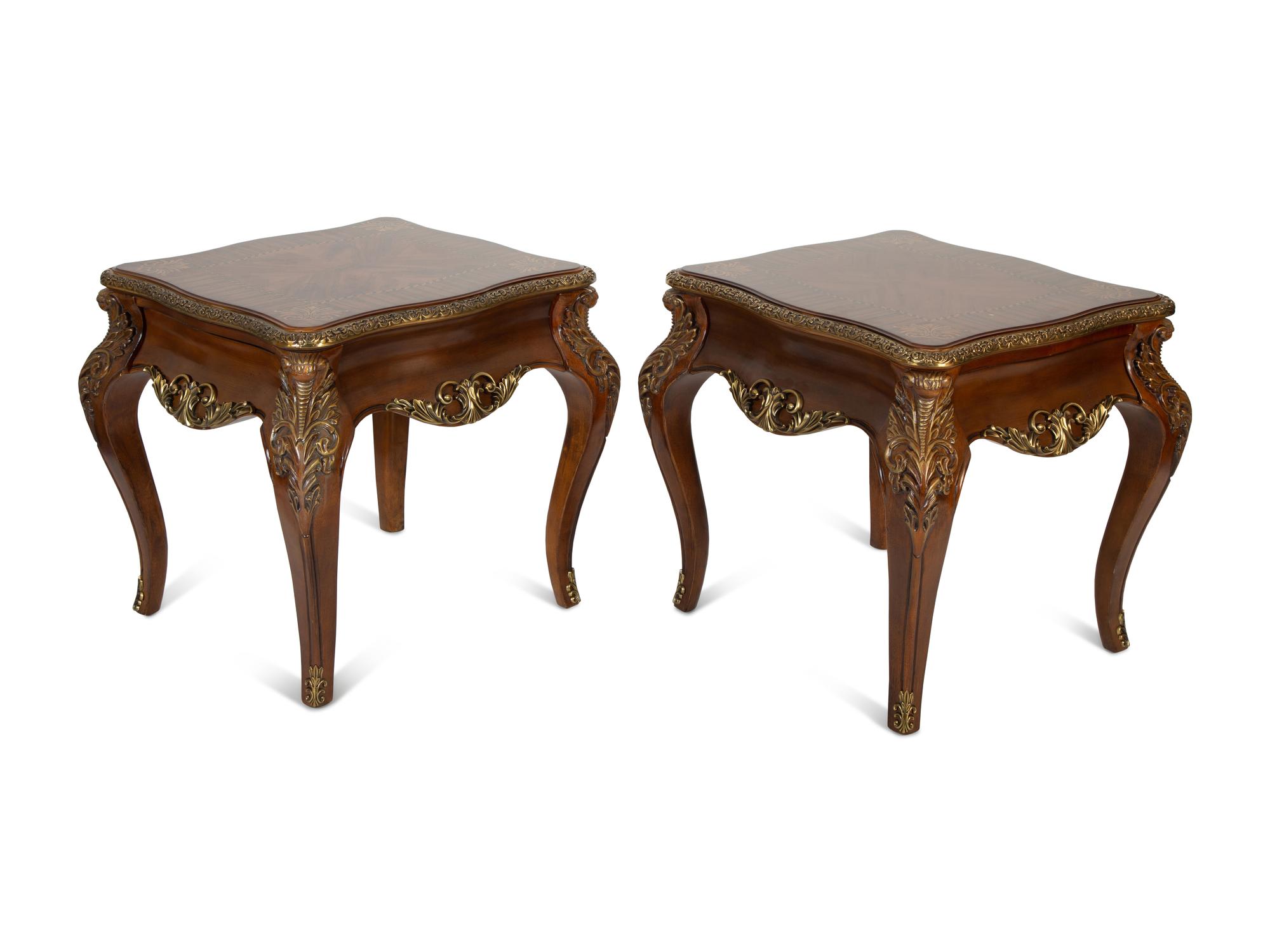 A Pair of Louis XV Style Parcel Gilt Walnut and Marquetry Tables — LATE 20TH CENTURY