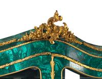A Louis XV Style Gilt Bronze Mounted Malachite Veneered Vitrine Cabinet