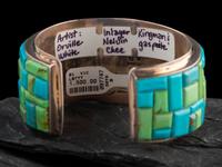 Sterling Silver Cuff Bracelet, with Turquoise and Gaspite Cobblestone Inlay