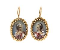 A Pair of Vintage 14 Karat Yellow Gold Portrait Miniature Earrings, 3.90 dwts.