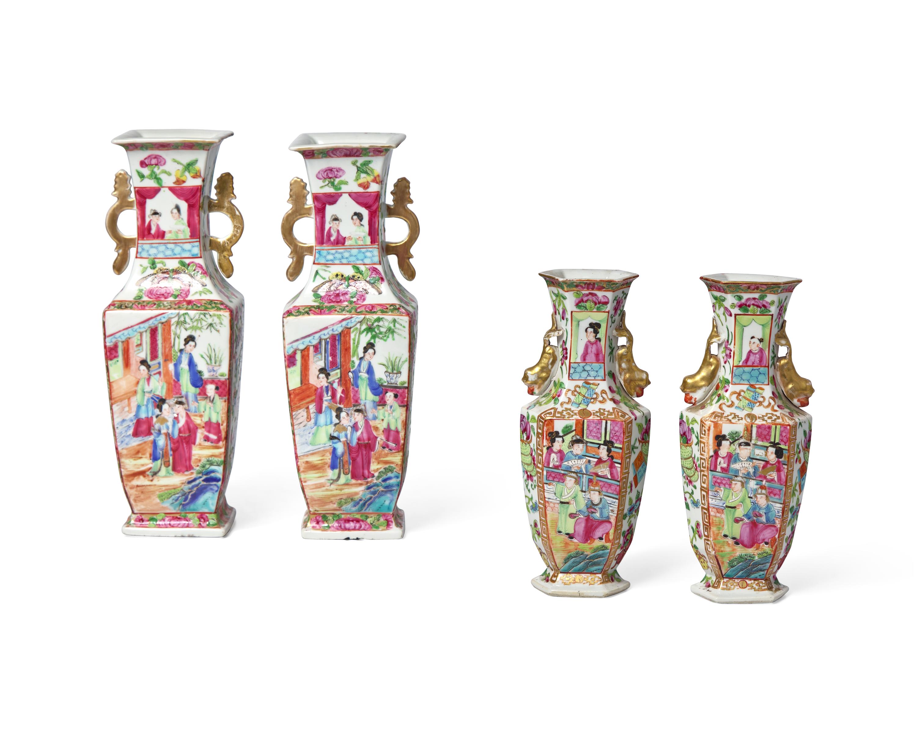 Four Chinese Export Porcelain Rose Medallion Vases