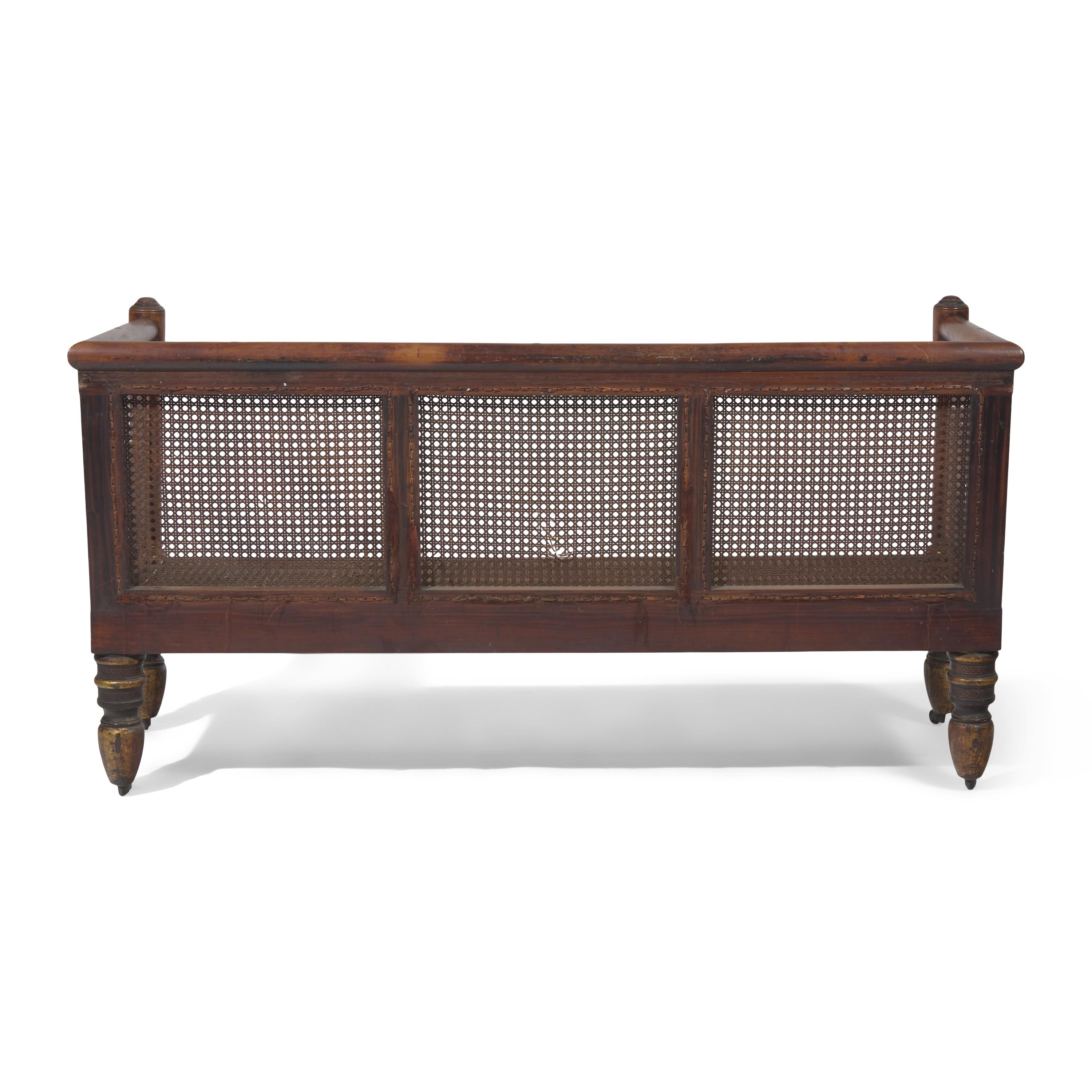 A Rare Classical Gilt-Stenciled and Faux Rosewood Cane Upholstered Box Sofa
