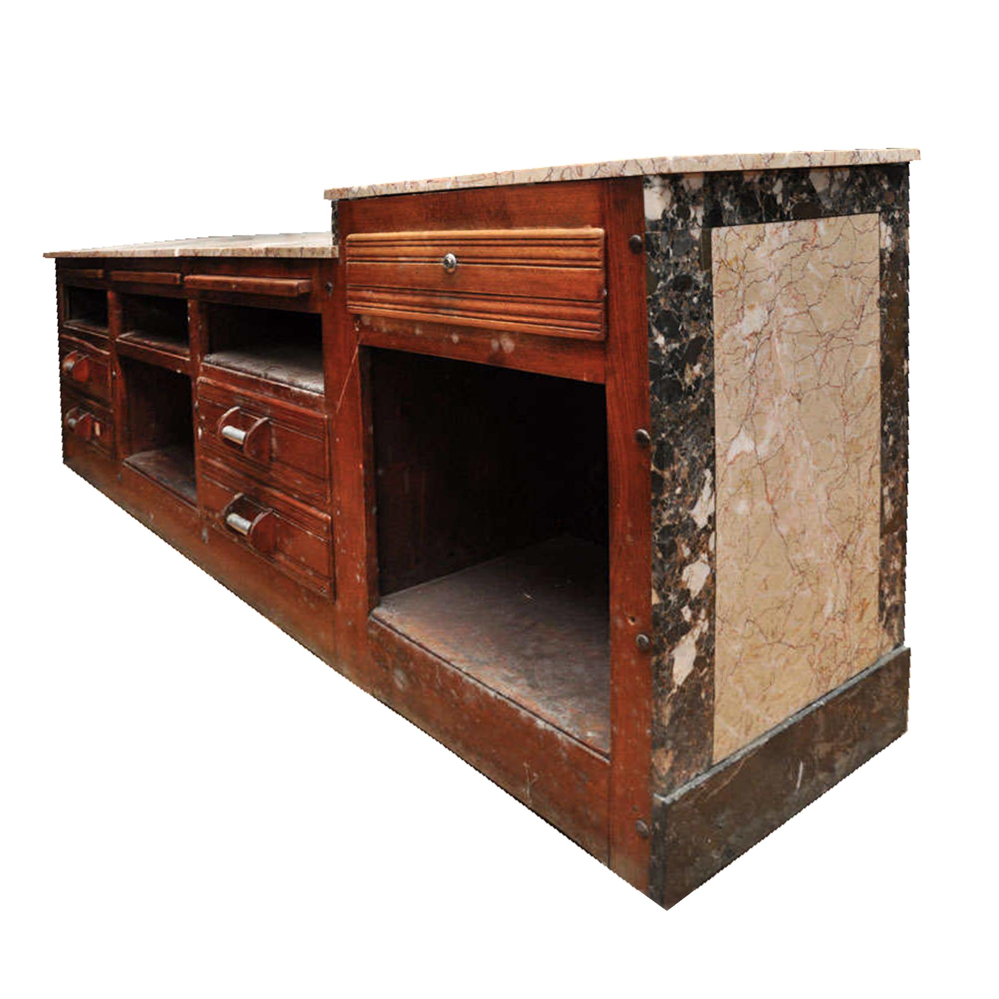 A Marble Shop Counter 105" W x 25" D x 36" H — France, Early 20th Century