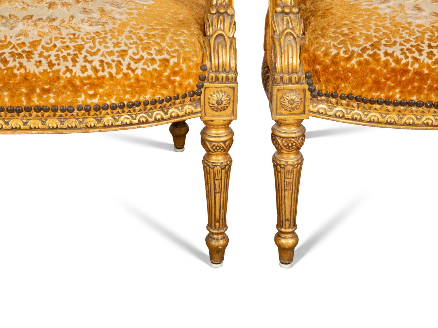 A Pair of Louis XVI Style Giltwood Fauteuils a la Reine