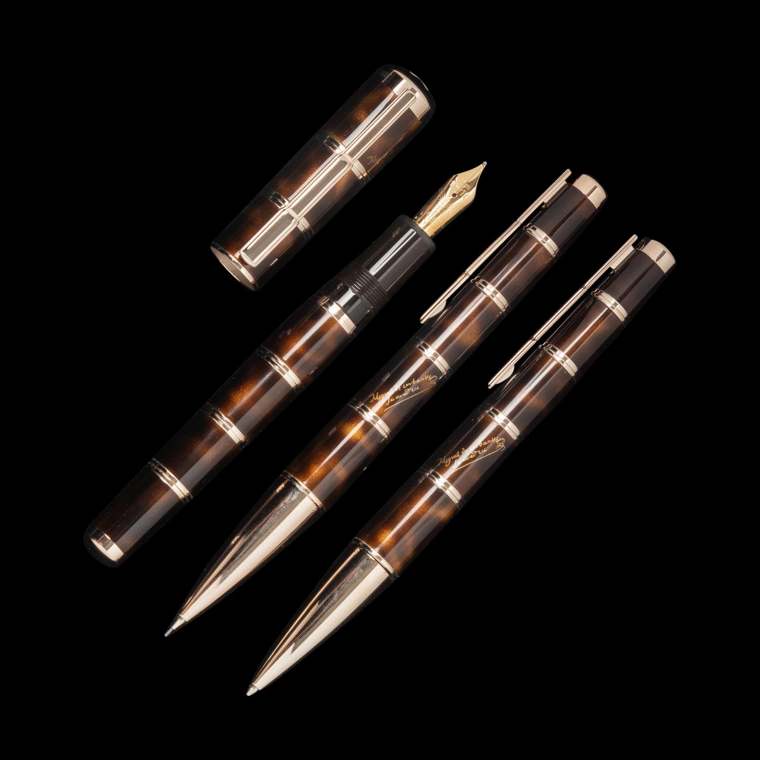 A Montblanc Limited Edition Miguel de Cervantez Fountain Pen, Rollerball Pen and Mechanical Pencil Set