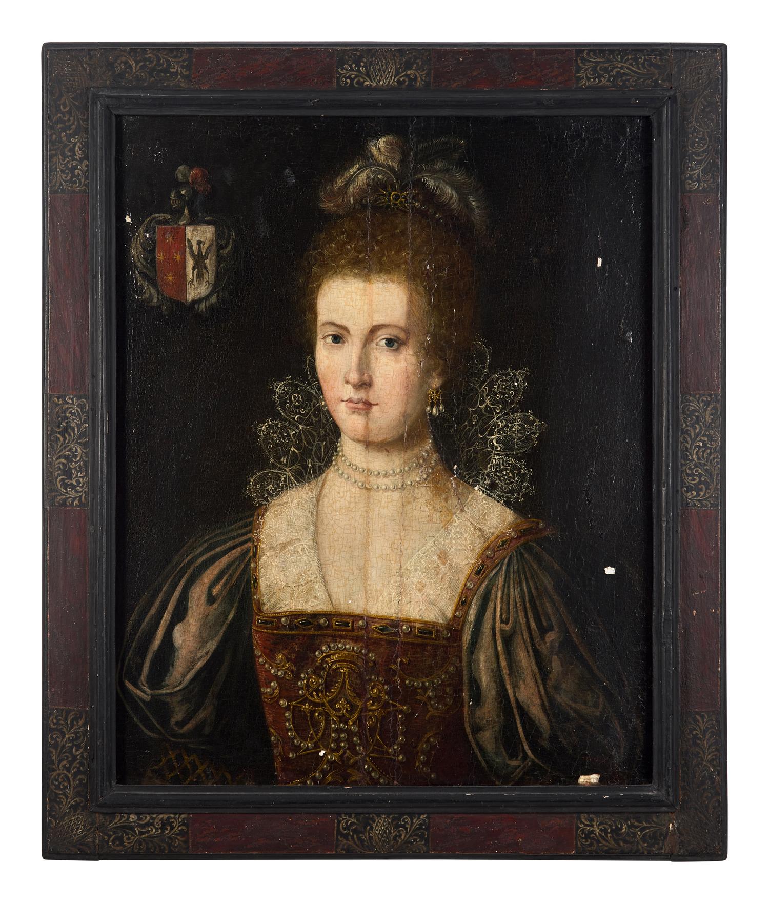 Portrait of a Noble Lady, Half-Length, with Coat of Arms