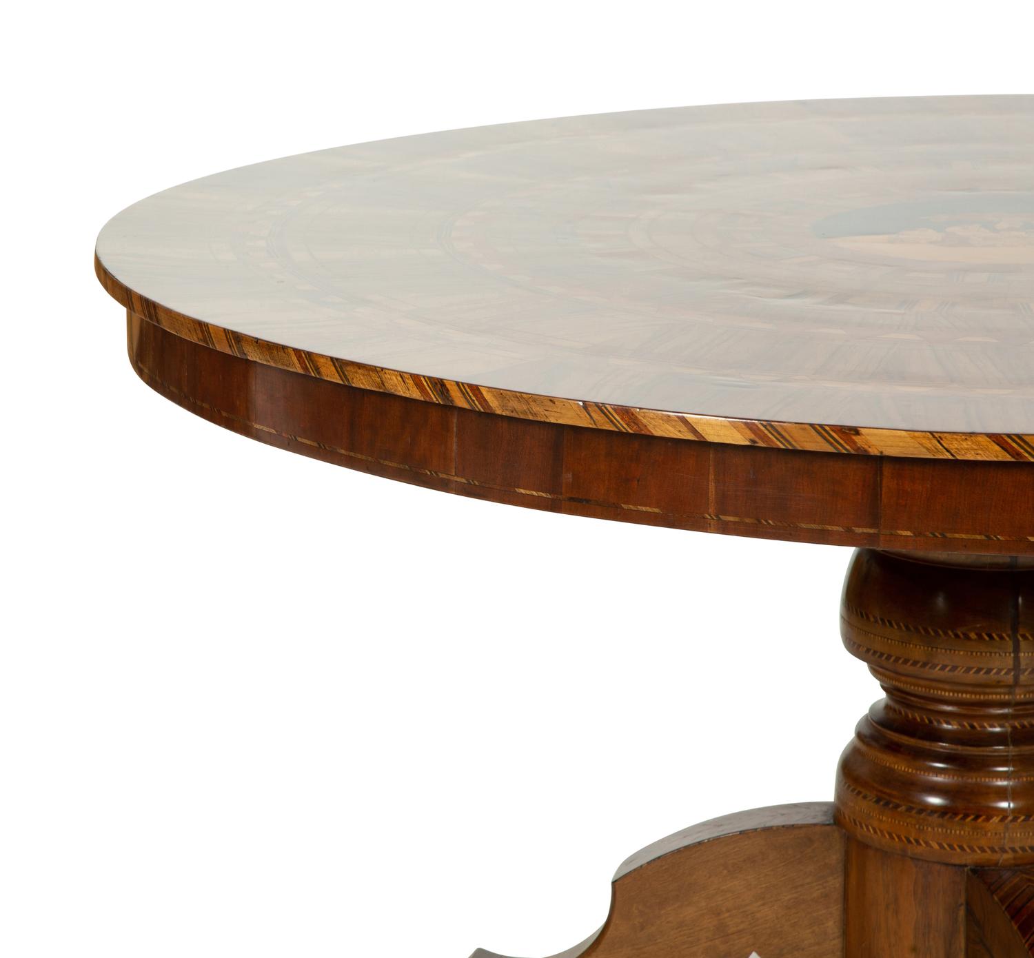 An Italian Walnut and Marquetry Tilt-Top Dining Table