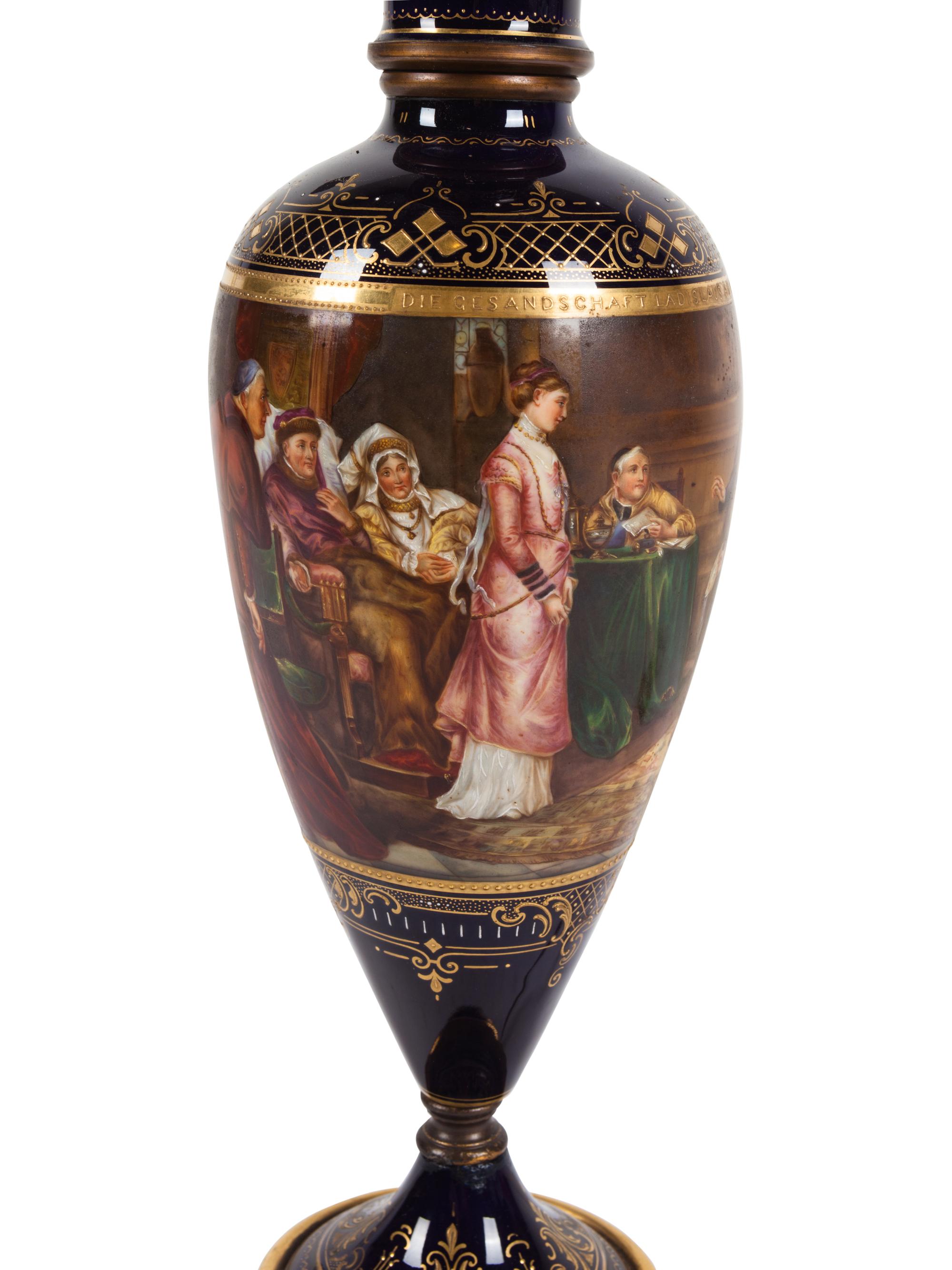 A Vienna Painted and Parcel Gilt Porcelain Vase Mounted as a Lamp