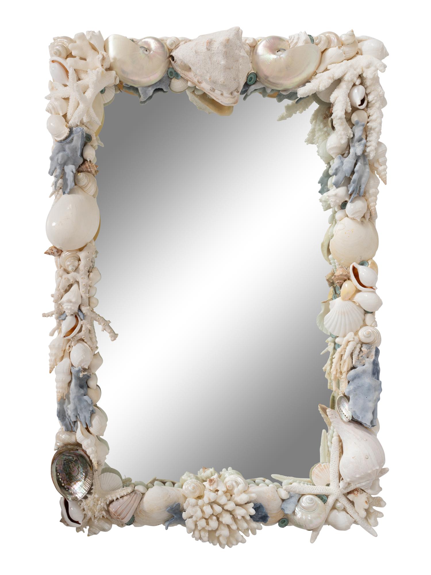 A Large Shellwork and Coral Encrusted Rectangular Mirror