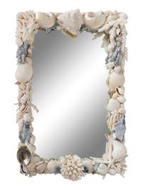 A Large Shellwork and Coral Encrusted Rectangular Mirror