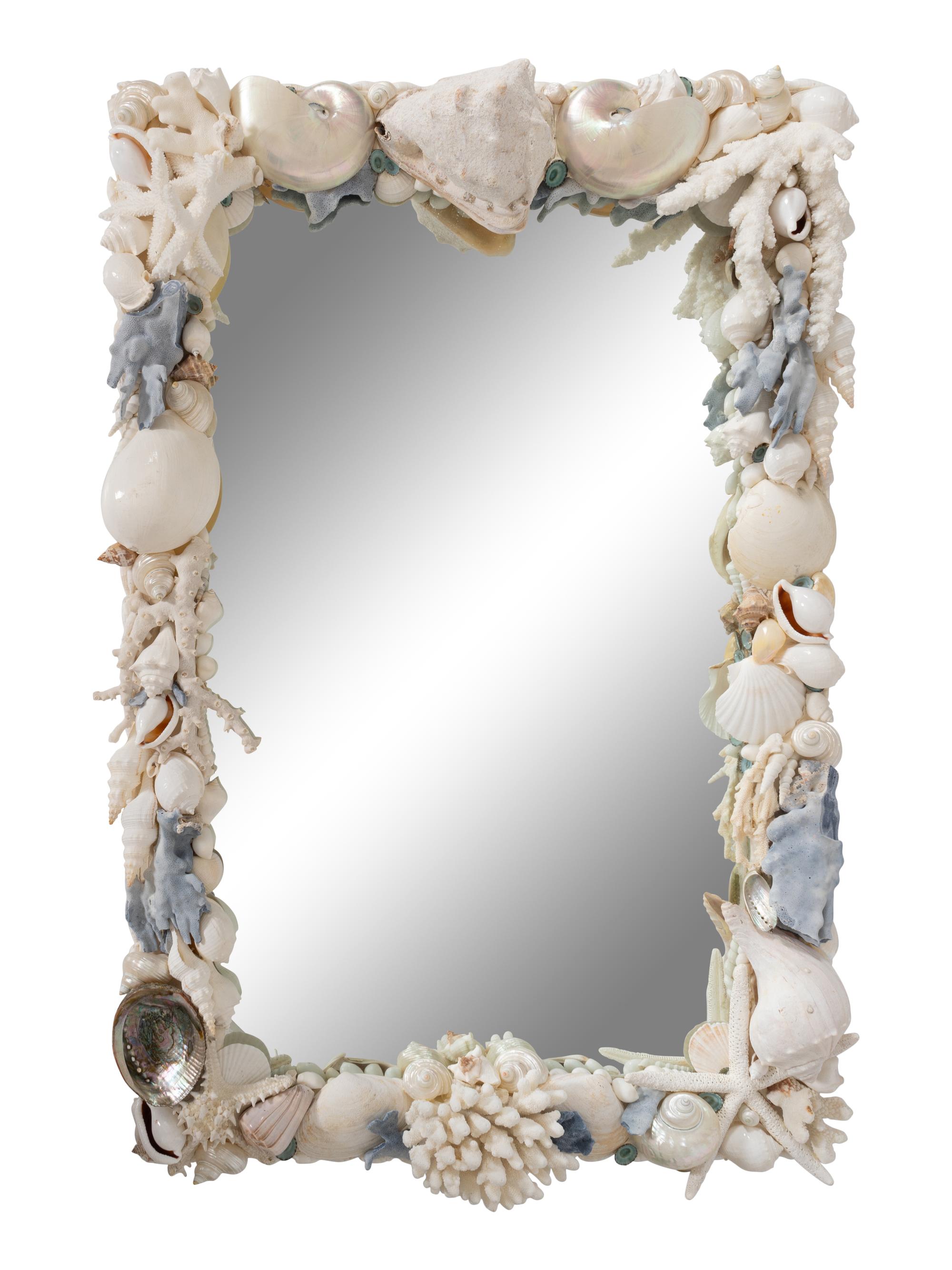 A Large Shellwork and Coral Encrusted Rectangular Mirror