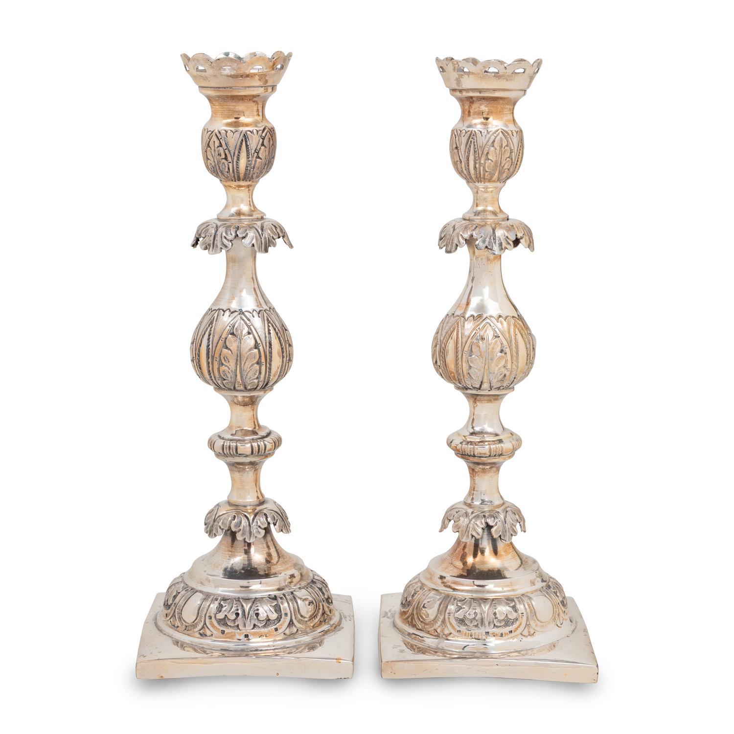A Pair of Polish Silver Candlesticks