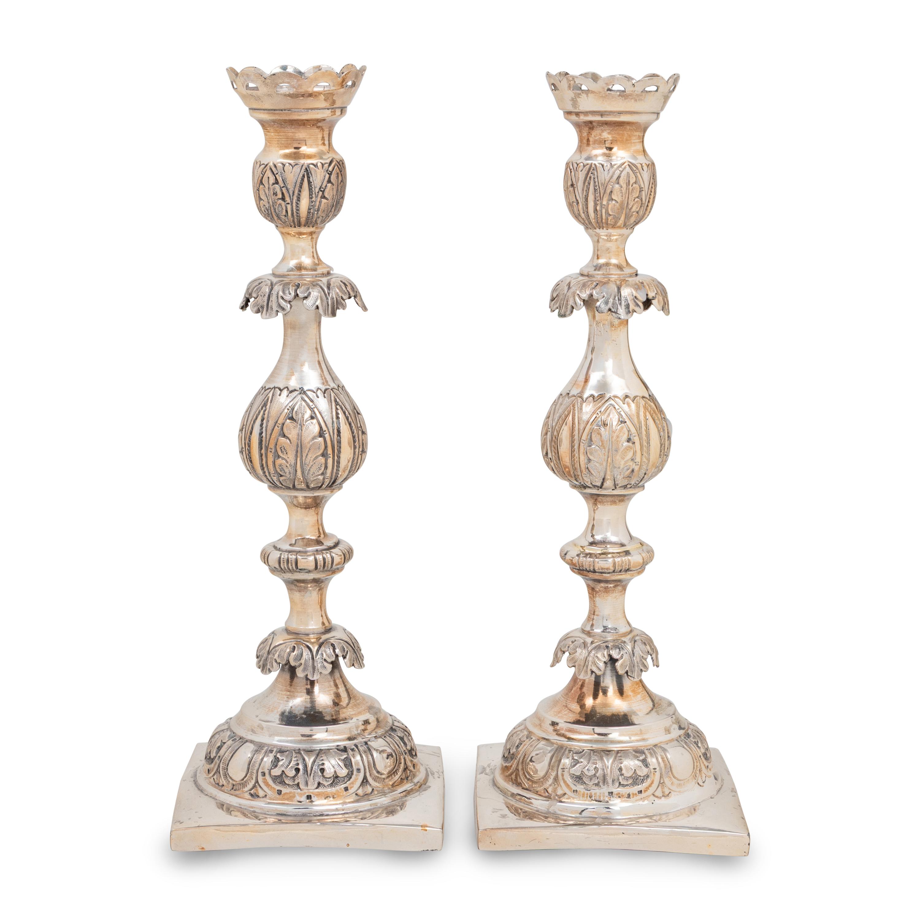 A Pair of Polish Silver Candlesticks