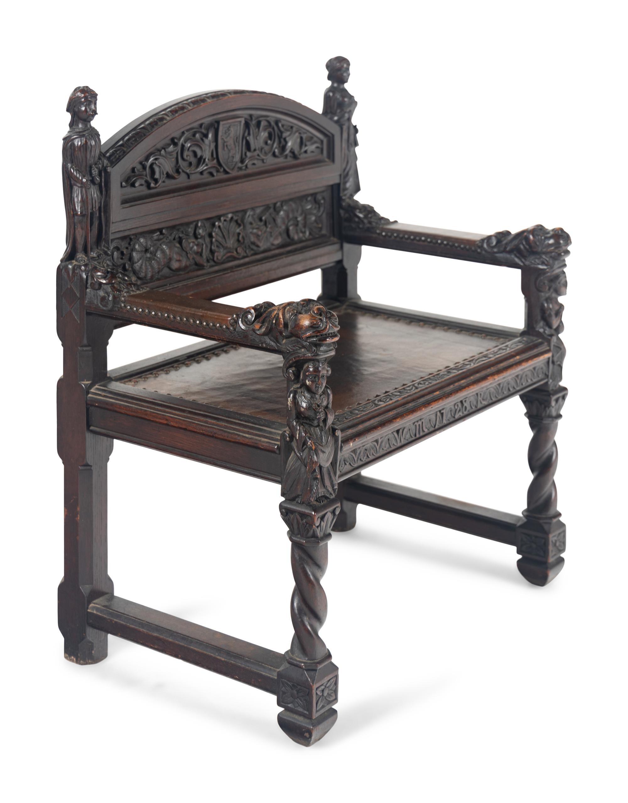 A William and Mary Style Carved Walnut Armchair