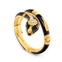 Diamond, Enamel, and Yellow Gold Snake Bangle Bracelet