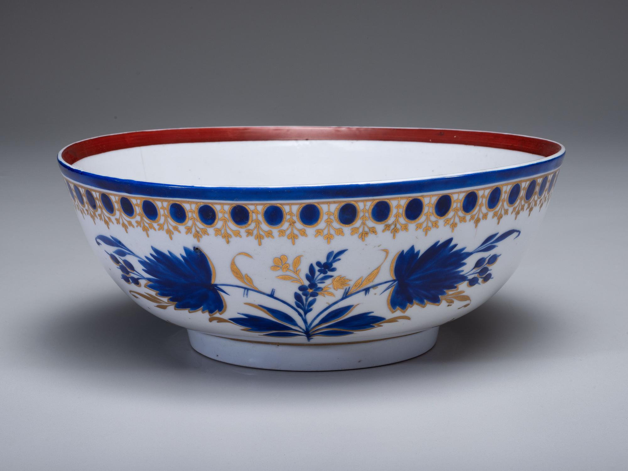 A Parcel Gilt and Painted Porcelain Ship Captain's Bowl