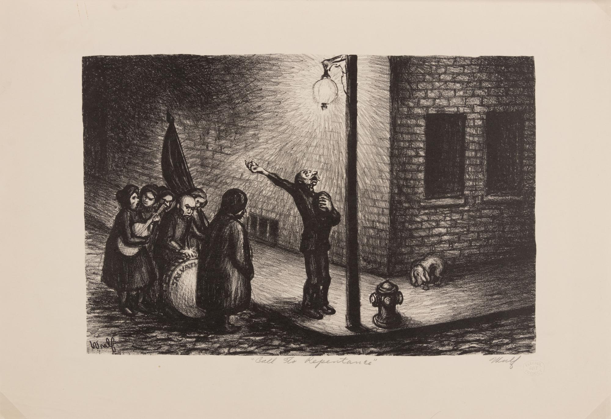 A group of four prints ( Call to Repentance; It is Wonderful; The Corner; Third Street Cafe )