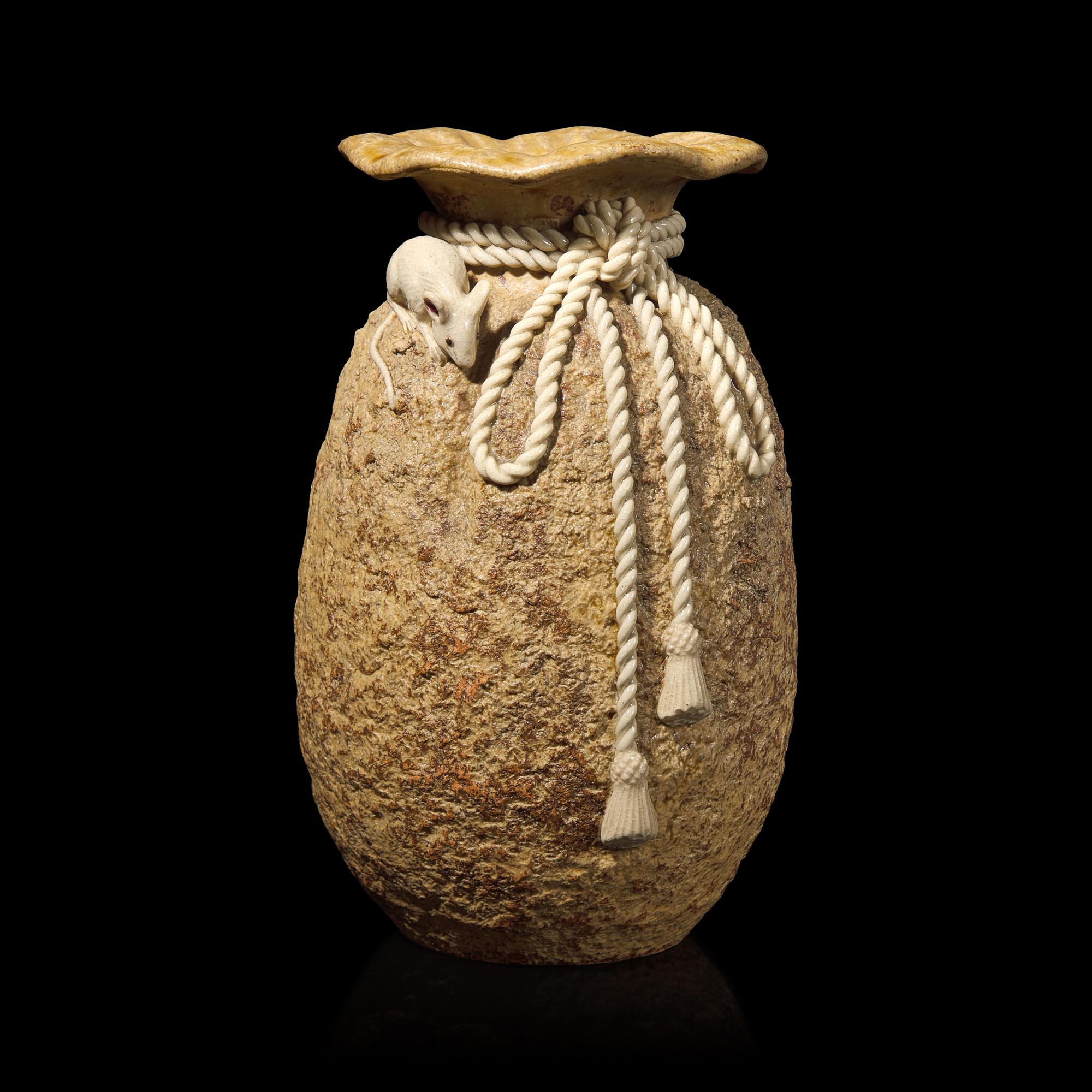 A Japanese Studio Ceramic "Mouse and Sack" Vase, Meiji/Taisho Period