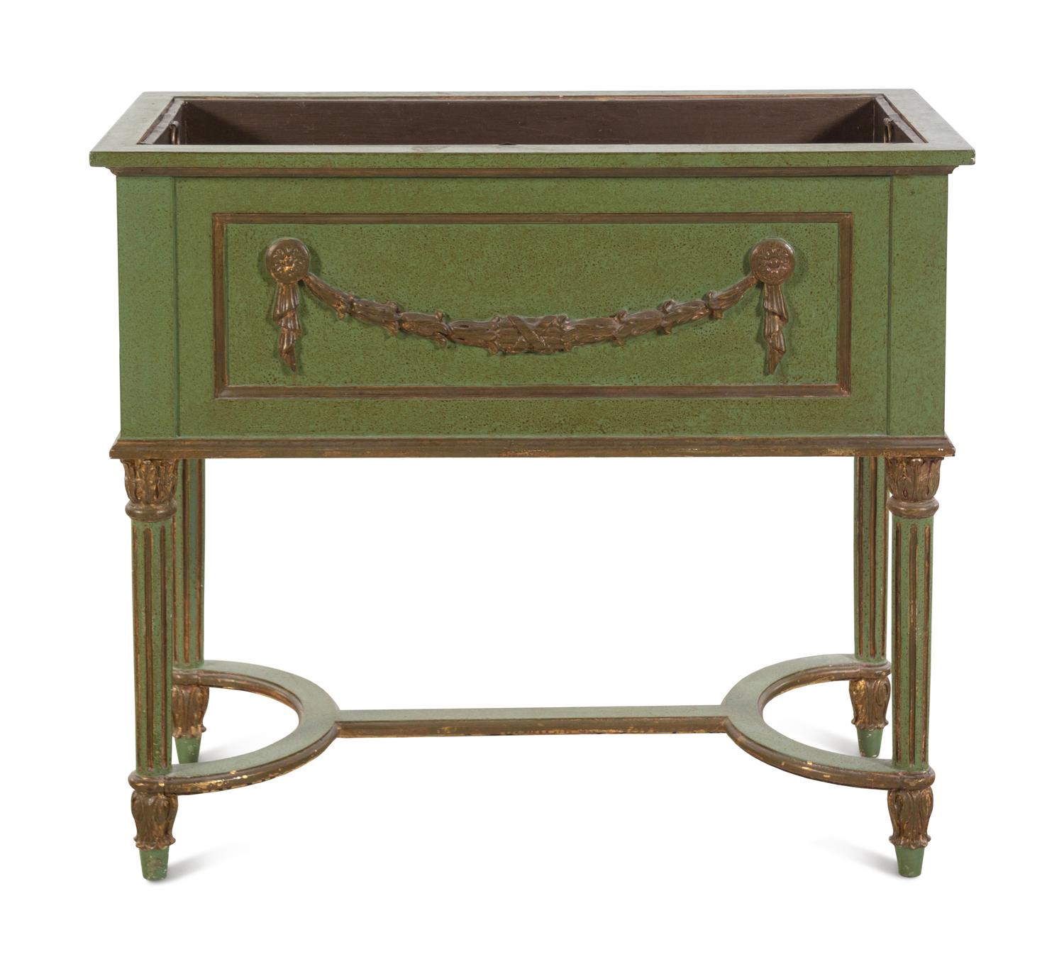A Continental Polychrome Decorated Planter Box on Stand