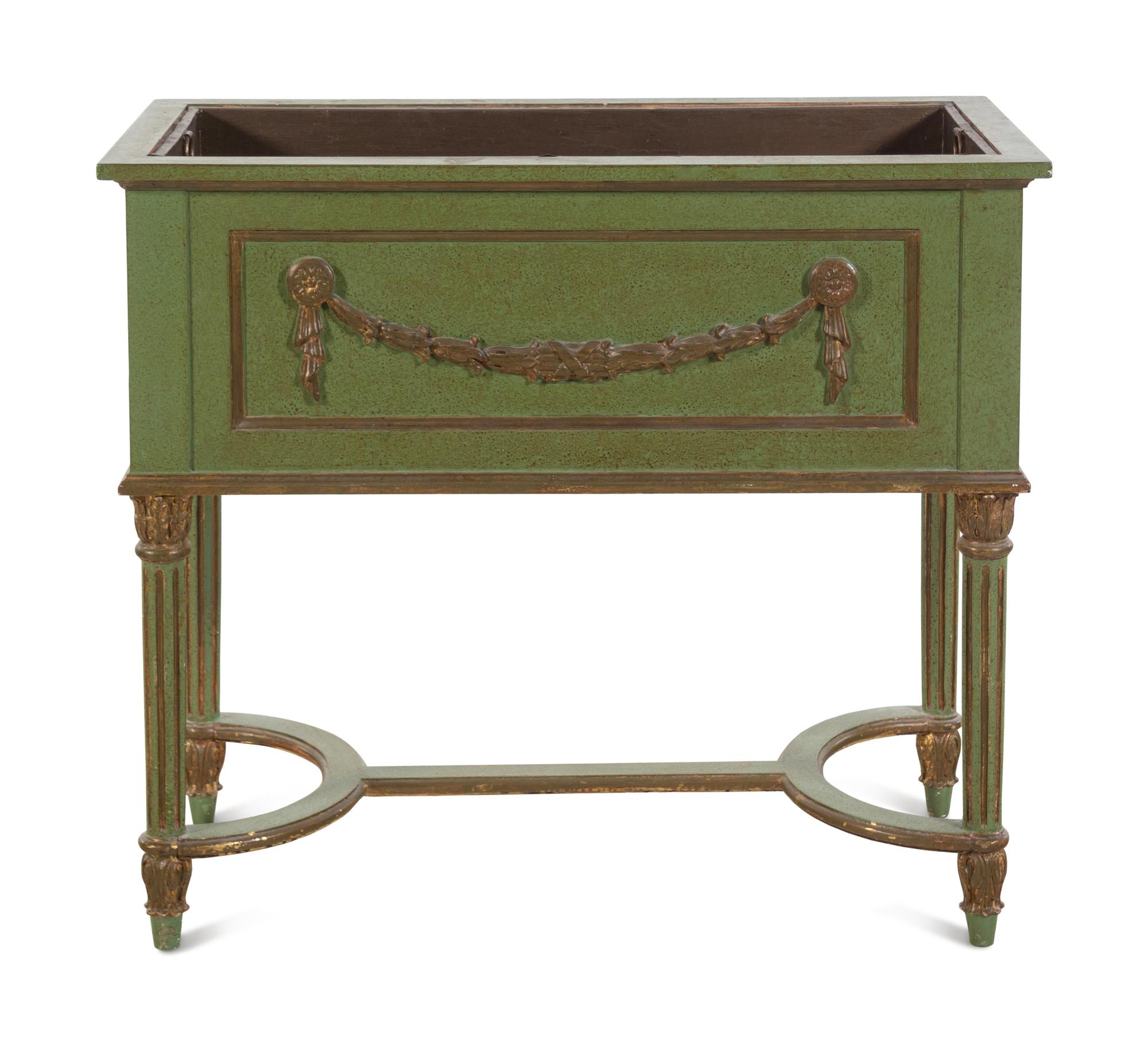 A Continental Polychrome Decorated Planter Box on Stand