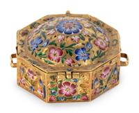 A Continental Enamel and Gold Octagonal Box