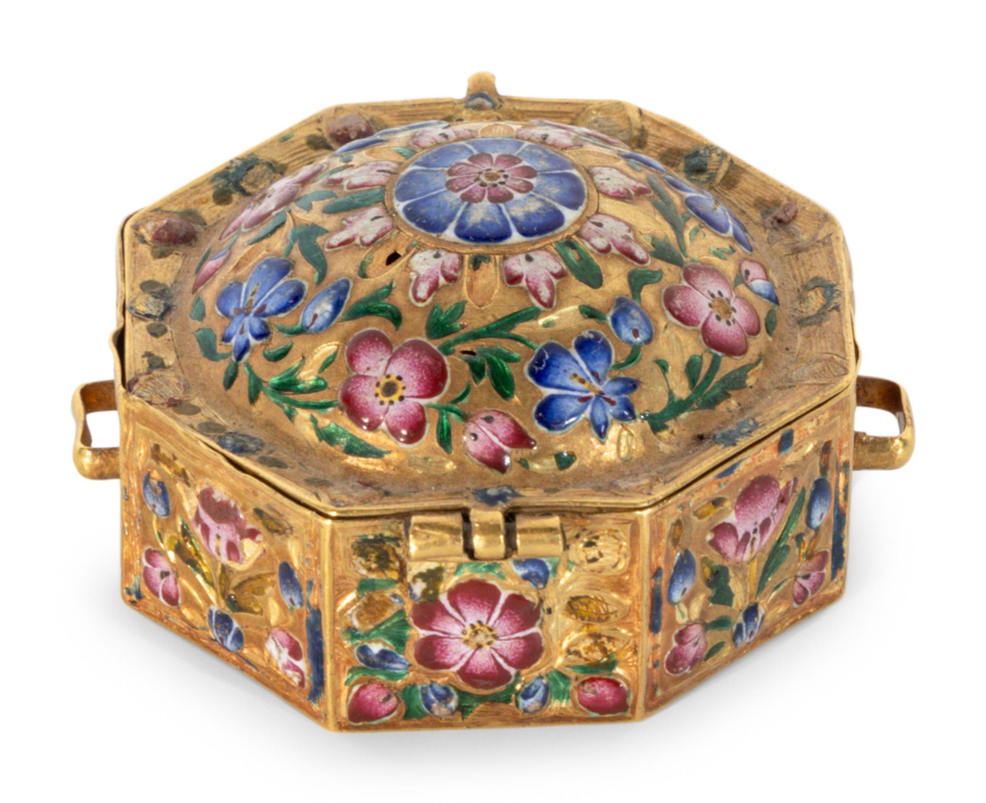 A Continental Enamel and Gold Octagonal Box