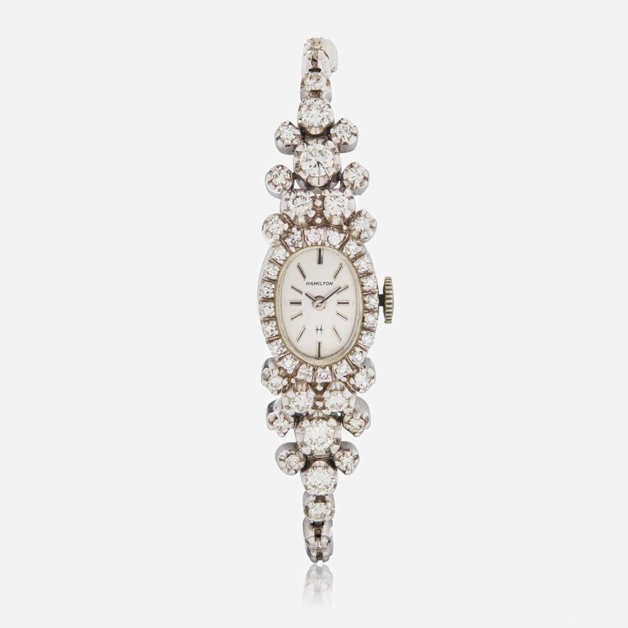 A Ladies Hamilton 14K White Gold and Diamond Bracelet Watch