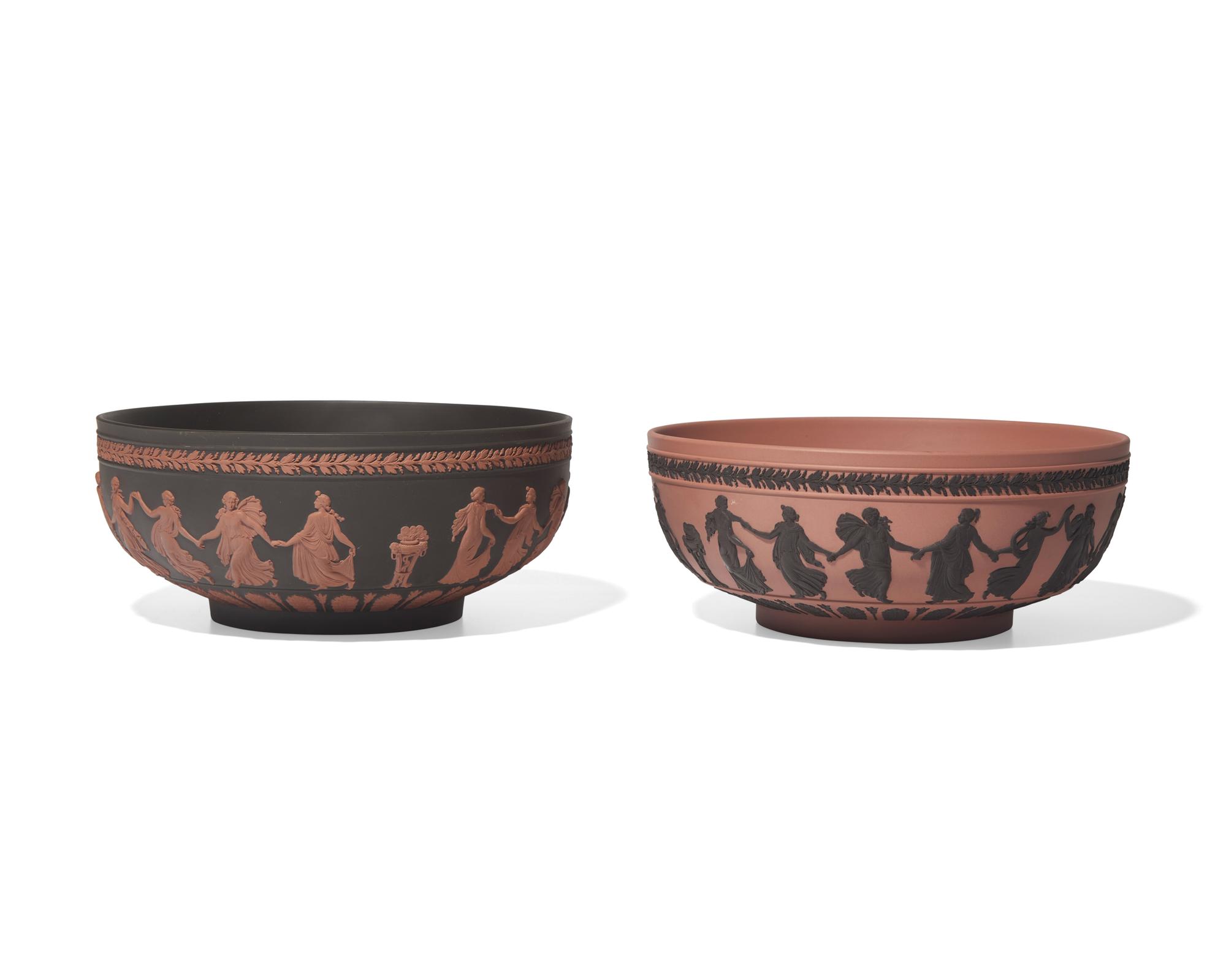 Two Wedgwood Rosso Antico and Black Basalt Bowls