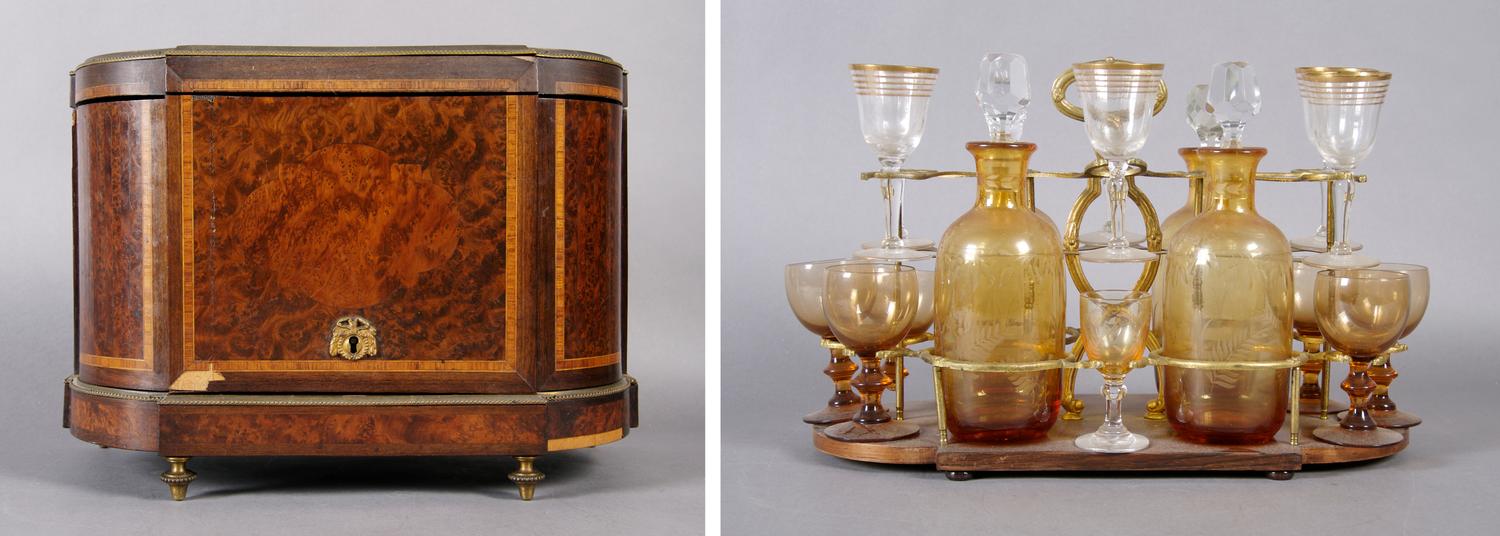 A French Mahogany Cave a Liquor, Paul Sormani, Height 10 3/4 x width 14 1/2 inches.