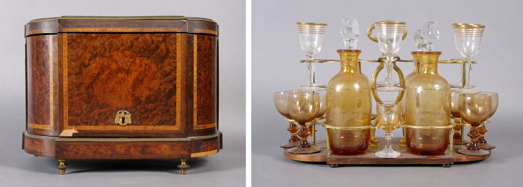 A French Mahogany Cave a Liquor, Paul Sormani, Height 10 3/4 x width 14 1/2 inches.